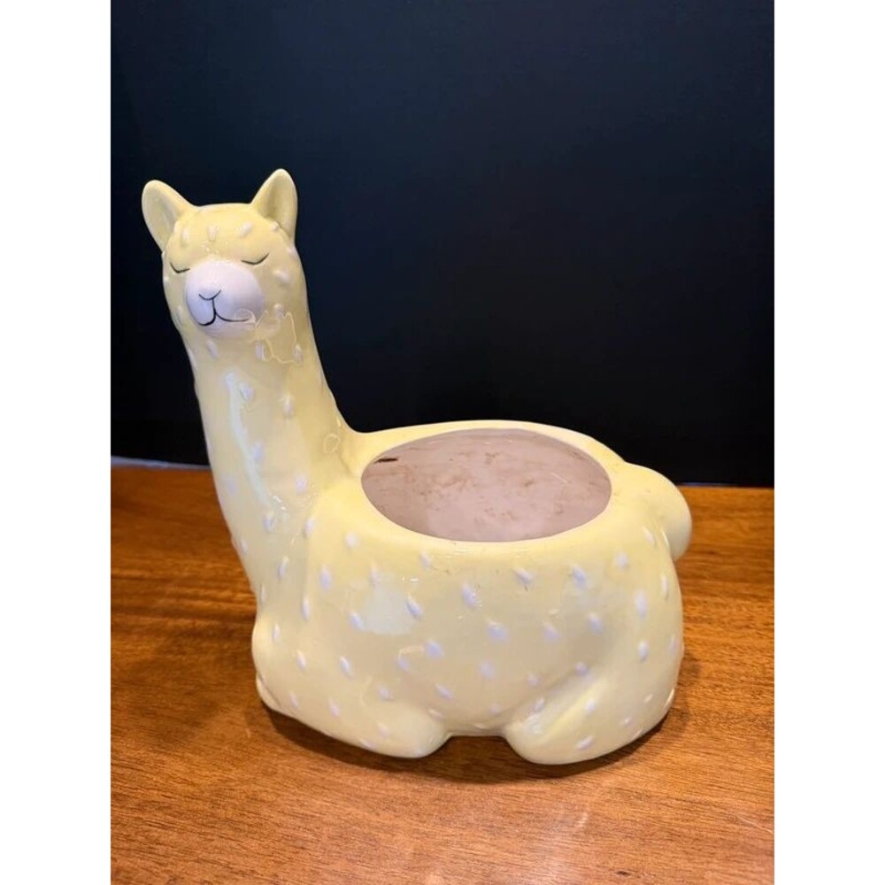 Yellow Ceramic Llama Alpaca Planter Pot Succulent Herb Cute Cottagecore Boho